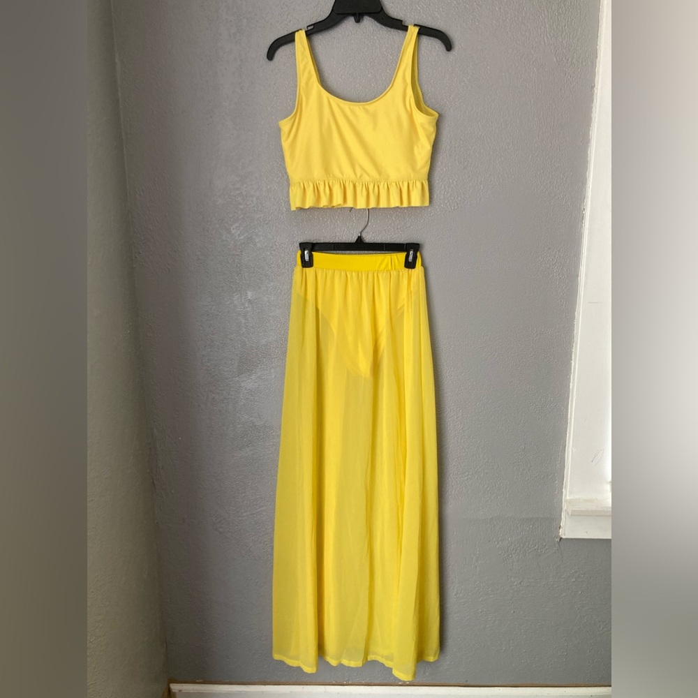 Sheer maxi skirt with briefs matching top